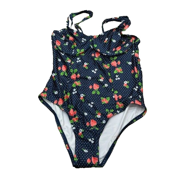 ModCloth Womens Brandy One Piece Swimsuit Underwire Fruity Polka Dot Navy Size M - Picture 2 of 10